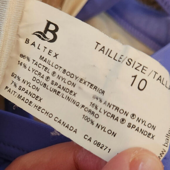 Baltex Swimsuit Size 10 One Piece Navy Blue and Periwinkle - Picture 4 of 5